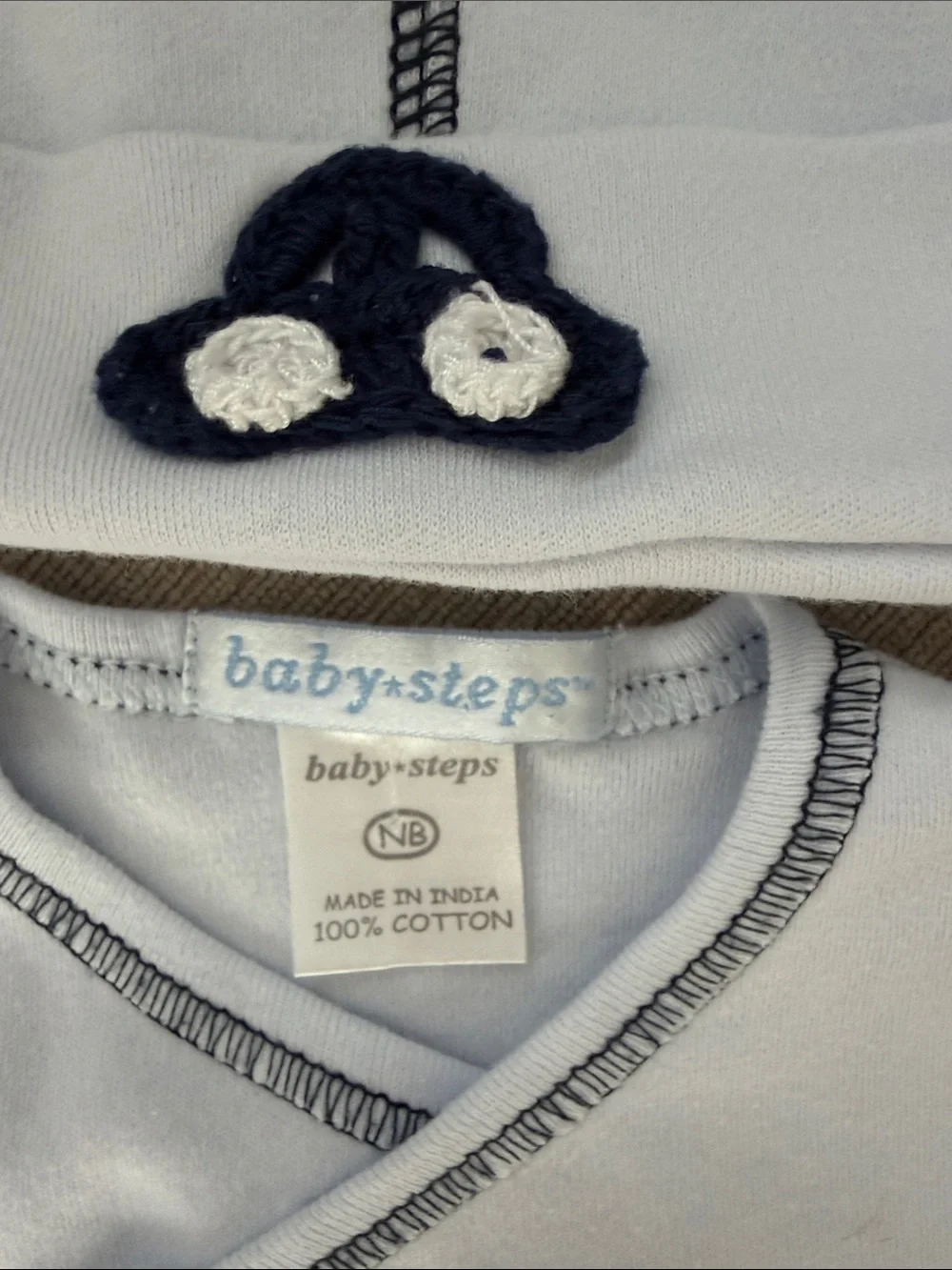 Baby Steps Light Blue Matching Set with Navy Trim and Hat and Cars detail